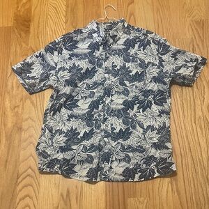 Eddie Bauer Navy and White Leaf Print Shirt